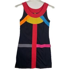 Pygmees Pop Art Dress Womens M Black Multicolor Colorblock Appliqué 70s Retro